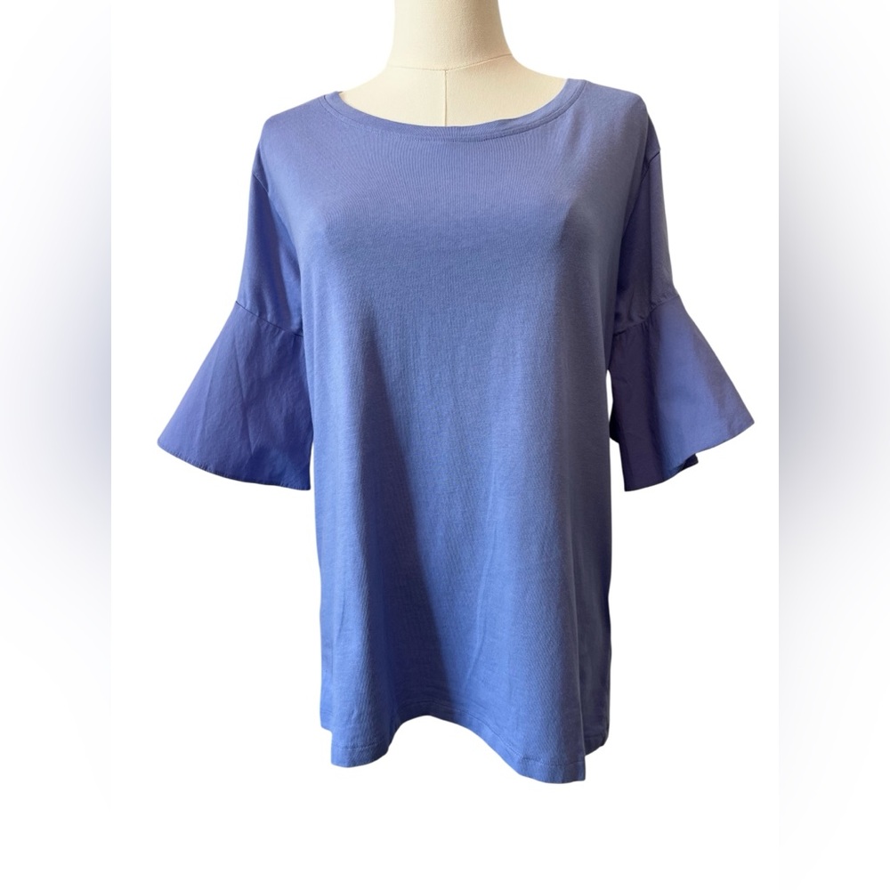 💜 EUC LORD & TAYLOR Lavender Short Flutter Sleeve Top | Women’s Sz M